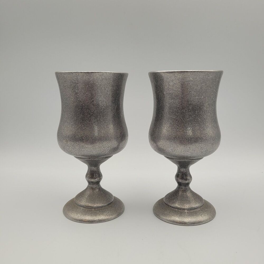 Vintage Carson Pewter Goblets 6 oz. Set of 2 Tulip Shape USA Made Rustic Gothic